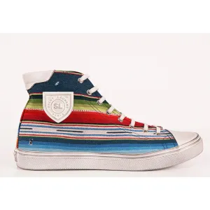 43.5 US 10.5 NEW $695 SAINT LAURENT Mexican Jacquard BEDFORD HIGHTOP SNEAKERS
