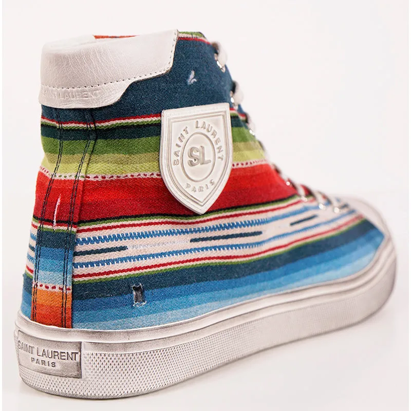 43.5 US 10.5 NEW $695 SAINT LAURENT Mexican Jacquard BEDFORD HIGHTOP SNEAKERS