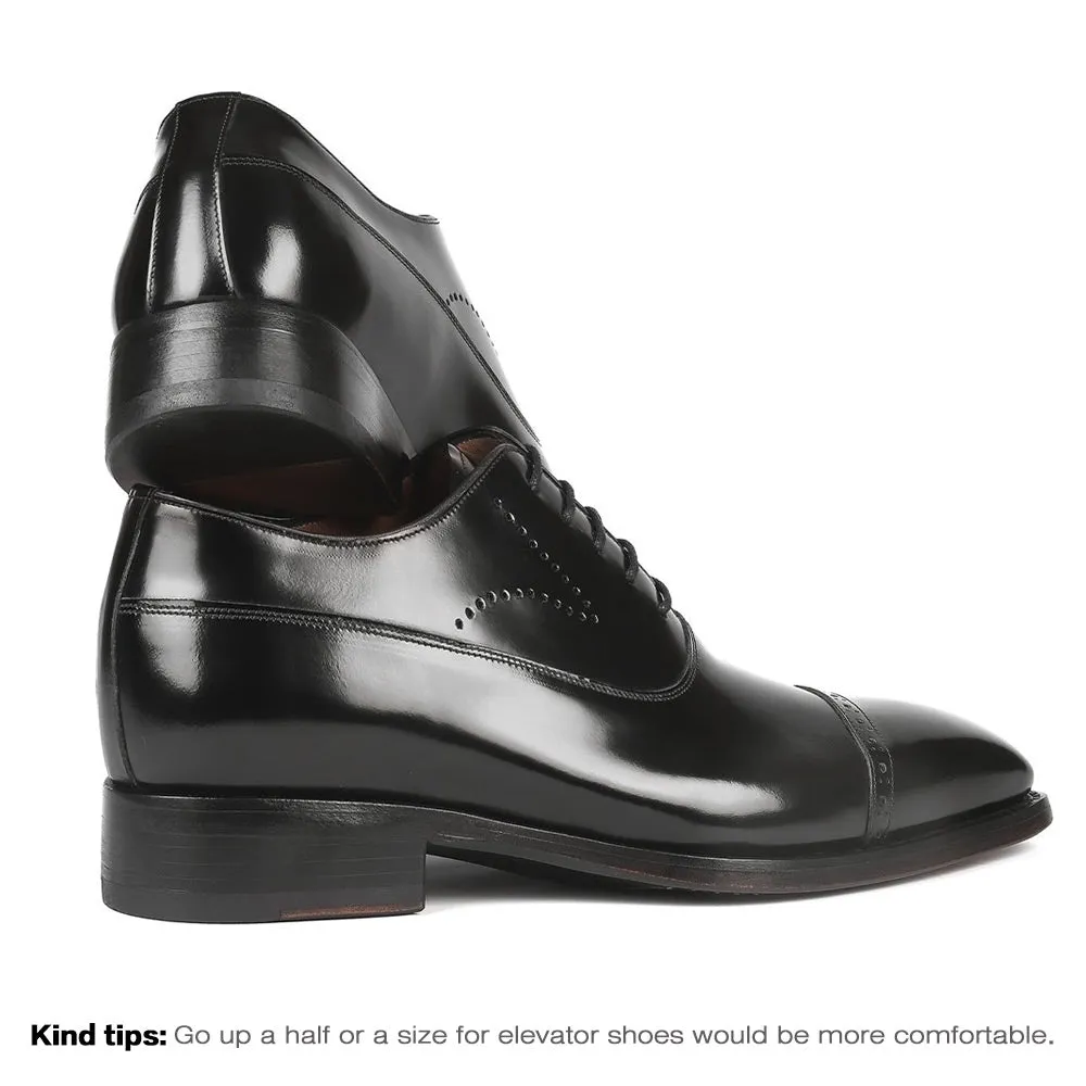 7 CM / 2.76 Inches CMR CHAMARIPA Goodyear Welted Elevator Shoes for Men - Black Cap Toe Oxfords