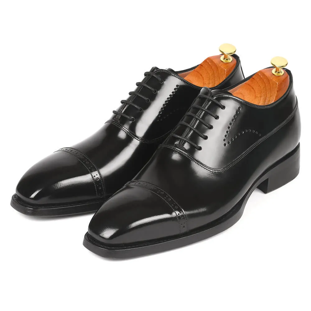 7 CM / 2.76 Inches CMR CHAMARIPA Goodyear Welted Elevator Shoes for Men - Black Cap Toe Oxfords