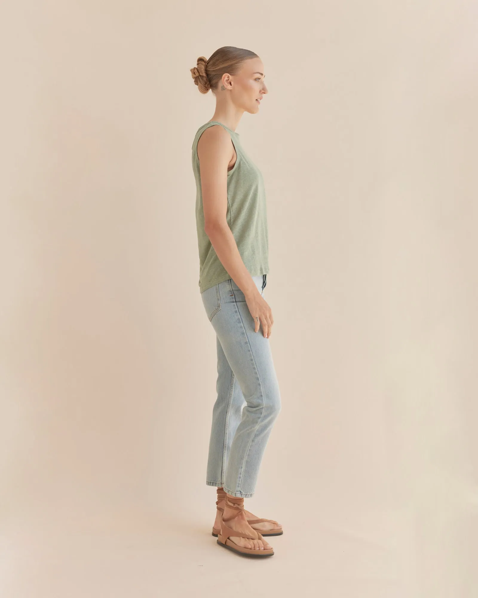 Aceline Linen Jersey Tank - Green Tea