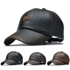 Adjustable Pu Leather Baseball Cap Spring / Autumn Sun Hat