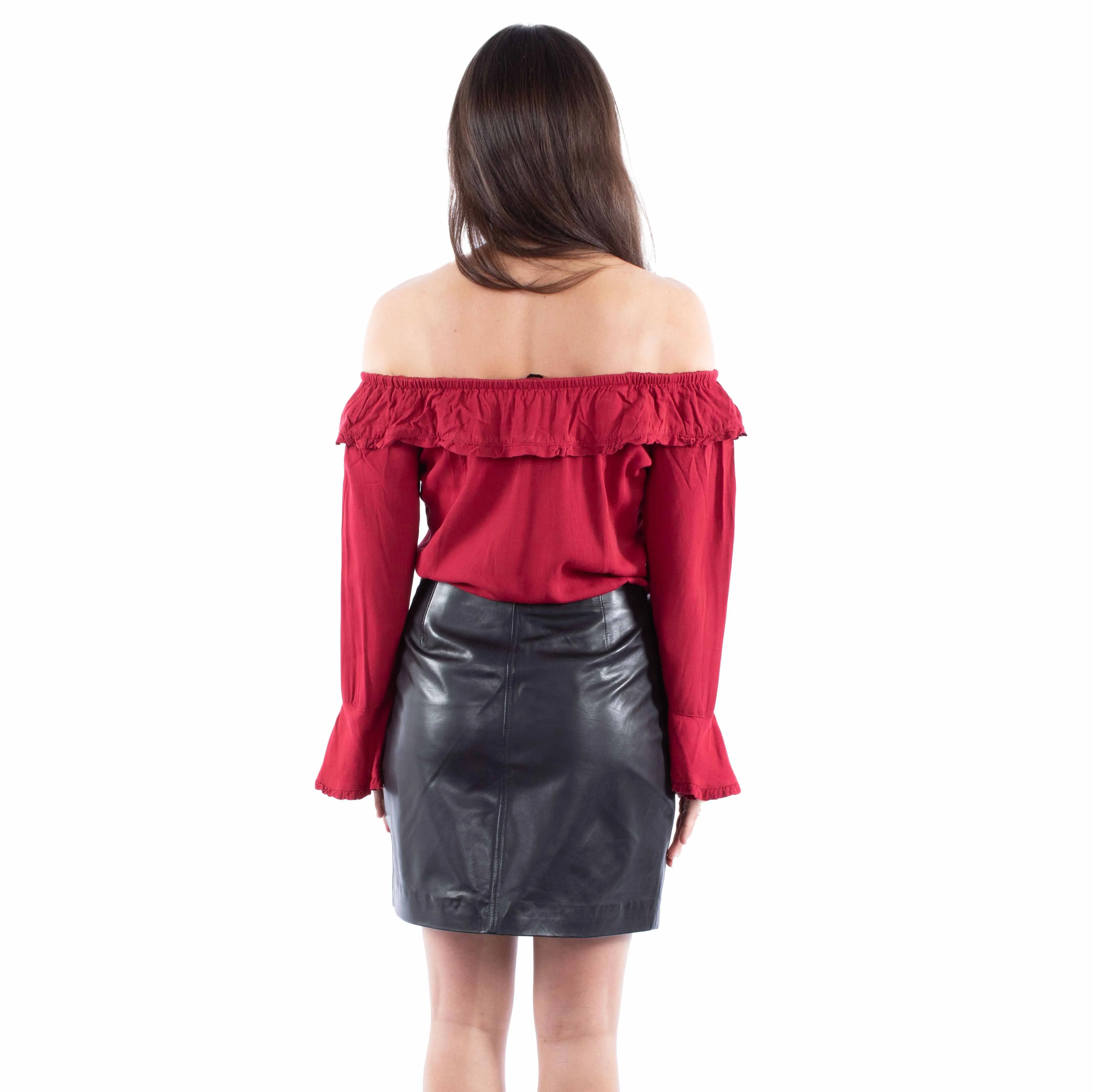 Black Lamb Studded Leather Skirt at Bourbon Cowgirl
