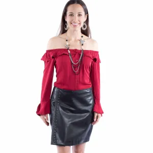 Black Lamb Studded Leather Skirt at Bourbon Cowgirl
