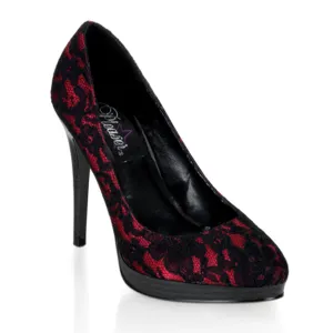 BLISS-30-2 Pleaser Blk Red Lace High Heel Alternative Footwear Discontinued Sale Stock