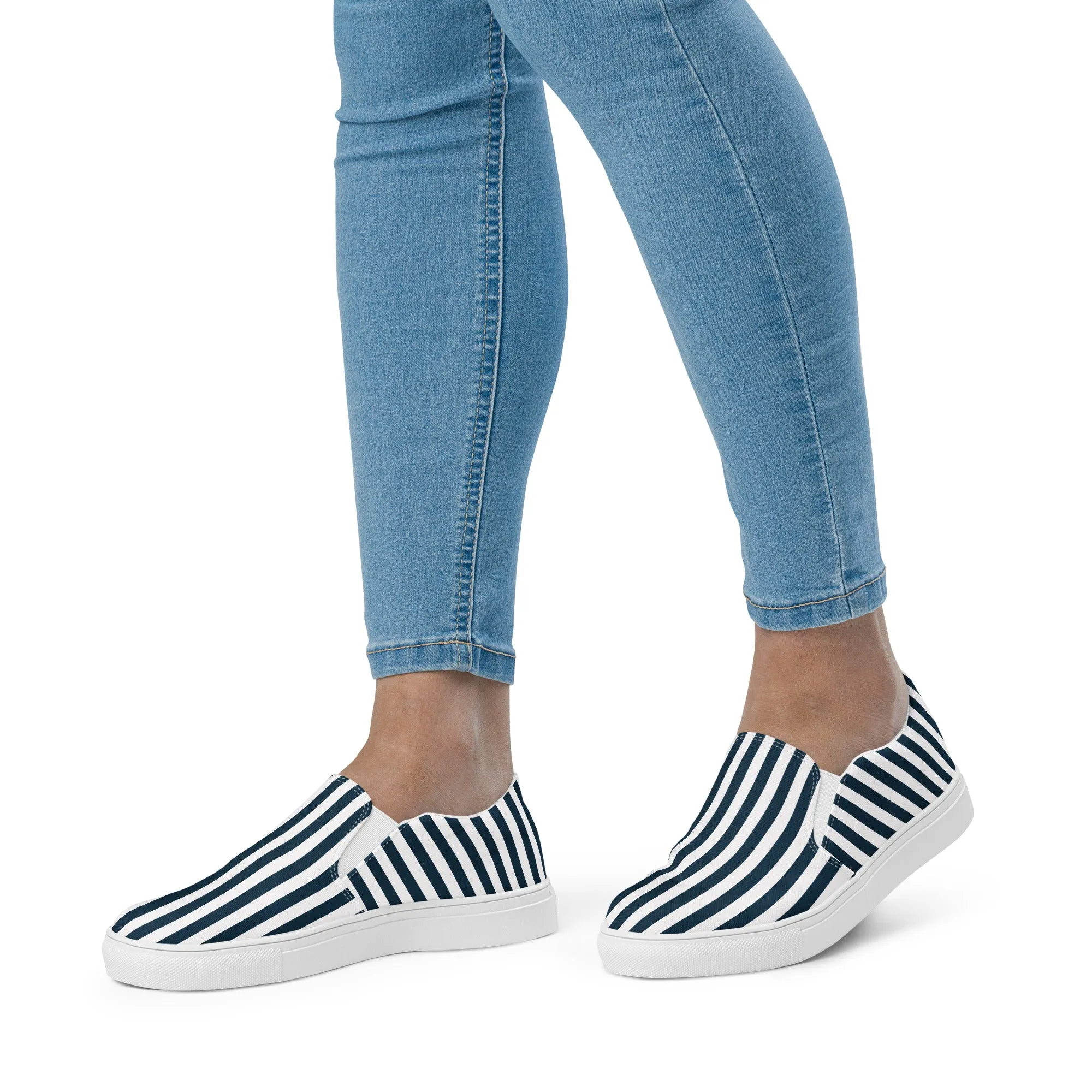 Blue and White Striped Women’s slip-on canvas shoes