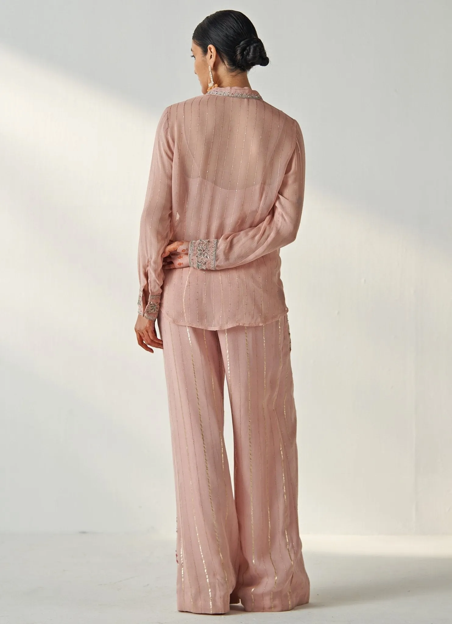 Blush Pink Embroidered Shirt And Pant Set