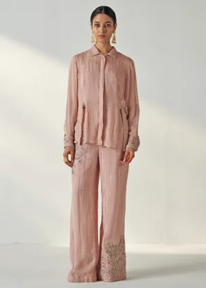 Blush Pink Embroidered Shirt And Pant Set