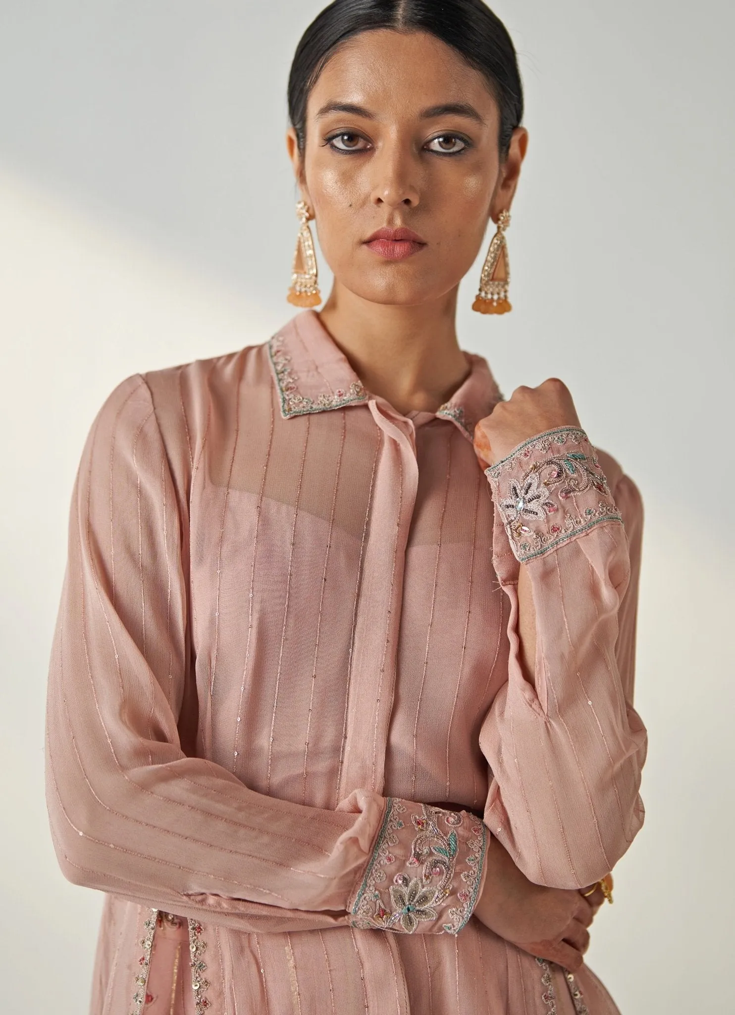 Blush Pink Embroidered Shirt And Pant Set
