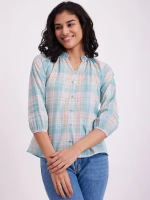 Cotton Checked Ruffle Top - White