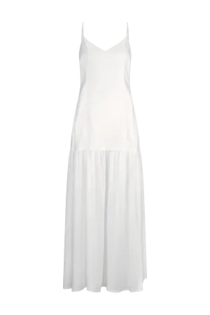 CURAAE Palm Drop Waist Frill Summer Maxi Dress In White