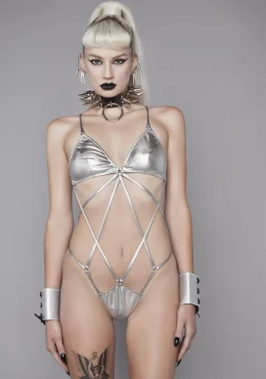 Cyberpunk Cinema Metallic Cut-Out Bodysuit