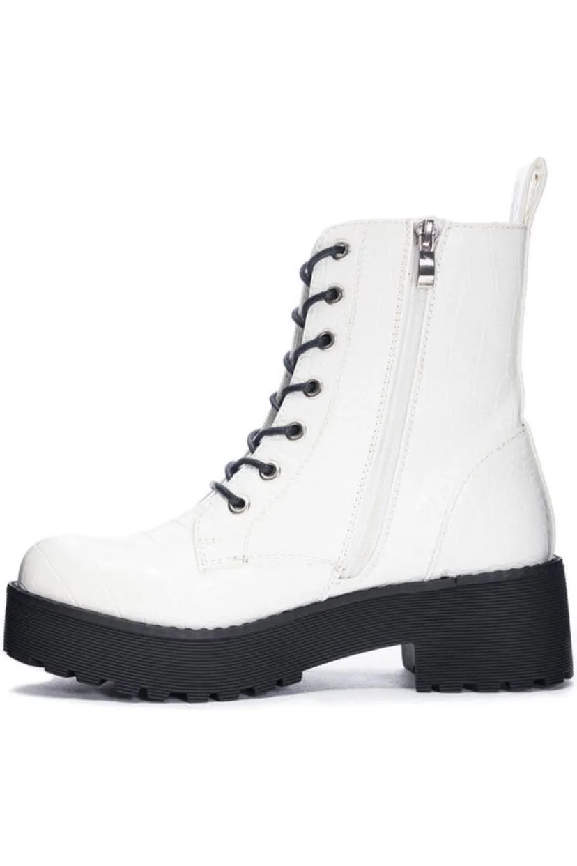 Dirty Laundry Mazzy White Combat Booties