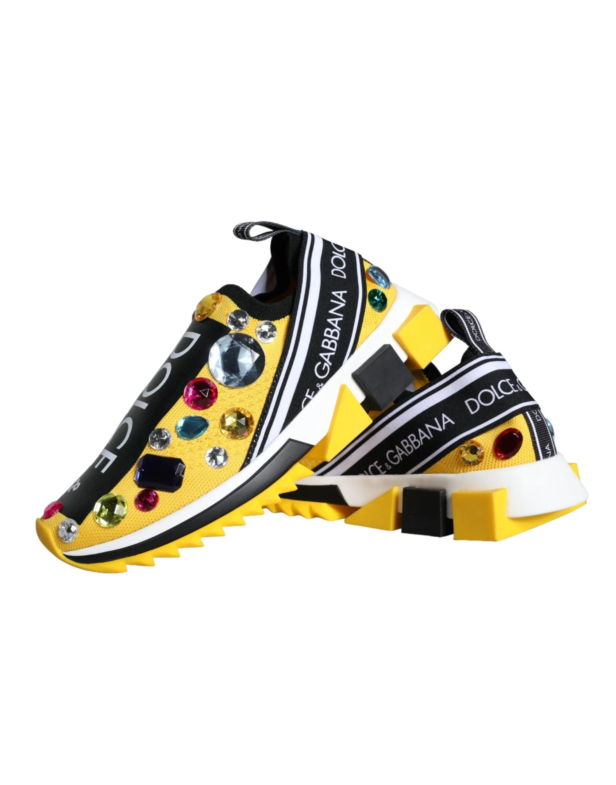 Dolce & Gabbana Yellow Sorrento Crystals Sneakers Dames Sko