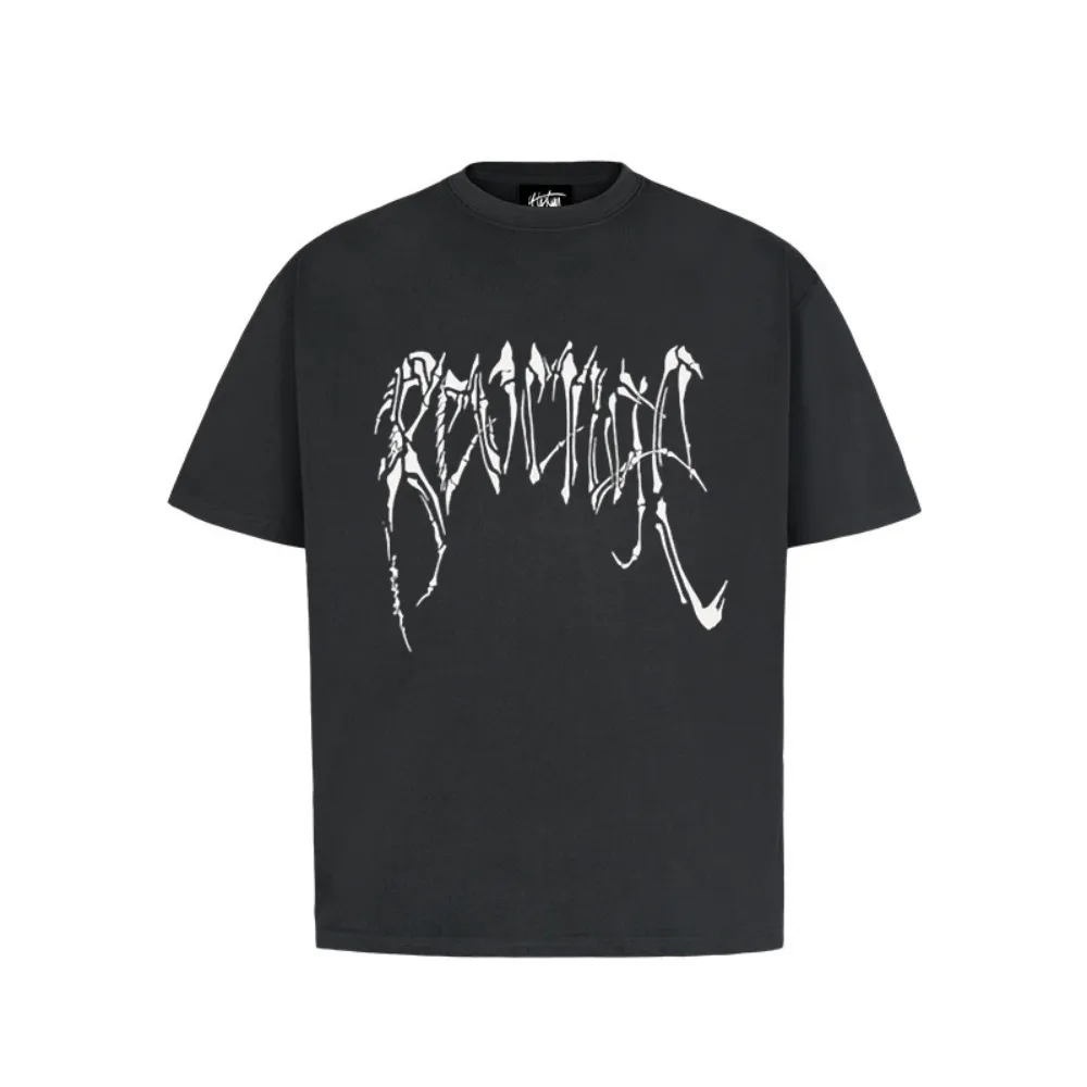 “Dragon bone skull print letters” T-shirt