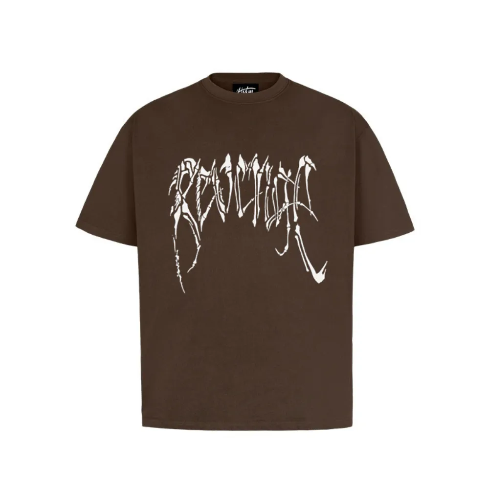 “Dragon bone skull print letters” T-shirt