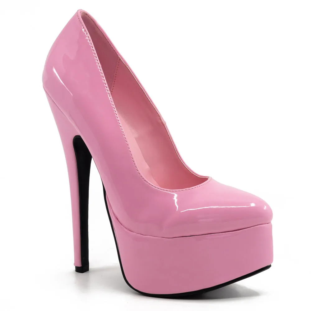 Ellie Shoes Prince 6.5" Stiletto Patent Platform Pumps - Pink