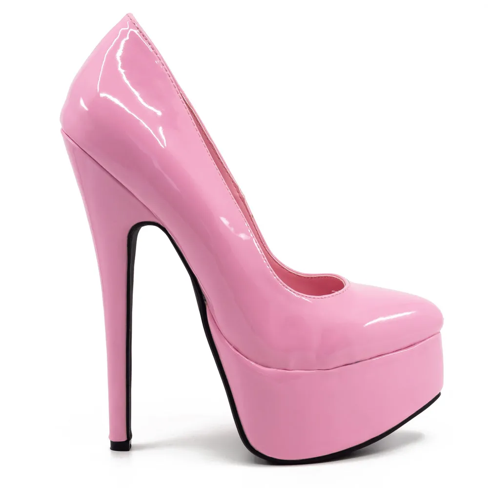 Ellie Shoes Prince 6.5" Stiletto Patent Platform Pumps - Pink