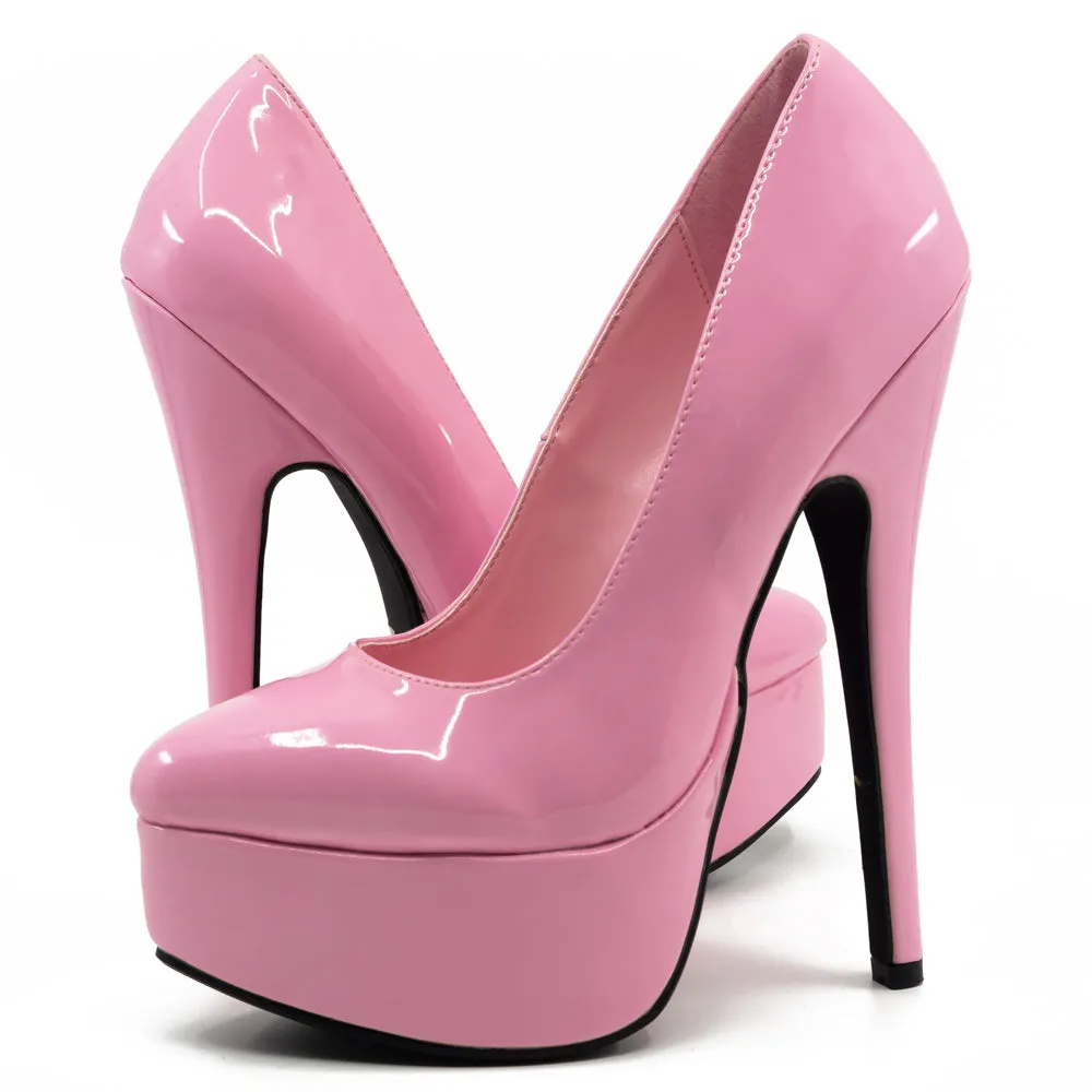 Ellie Shoes Prince 6.5" Stiletto Patent Platform Pumps - Pink