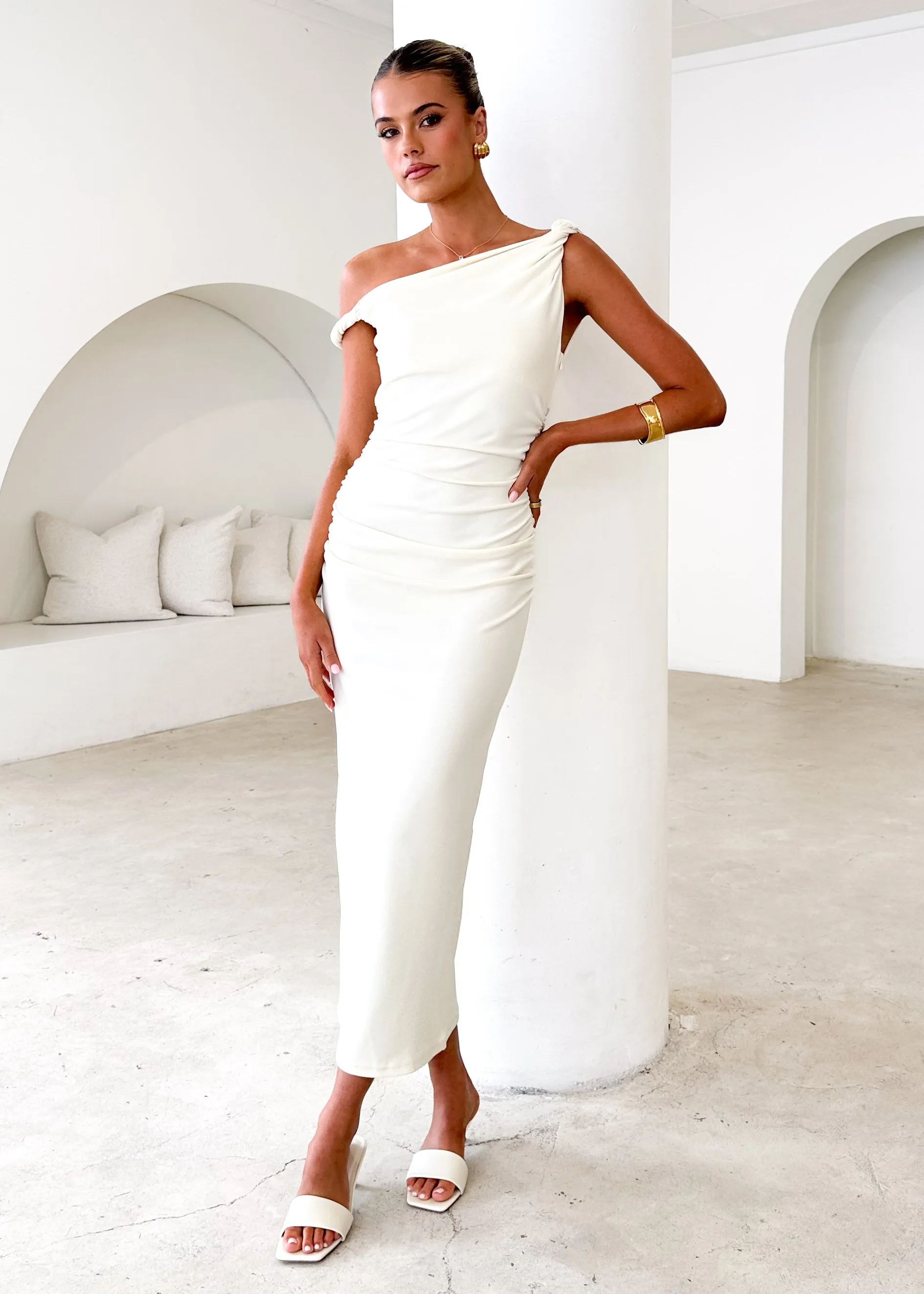 Elowen One Shoulder Midi Dress - Butter