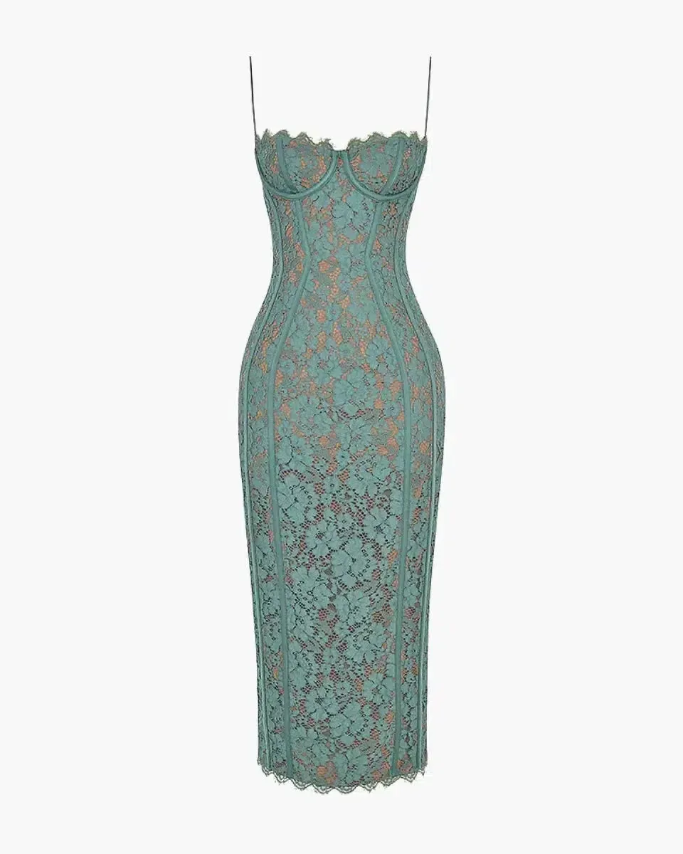 Estrella – Lace-striped – Maxi dress