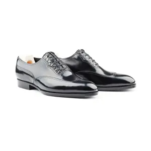 Height Increasing Goodyear Welted Moncorvo Black Leather Croc Print Oxford With Violin Leather Sole