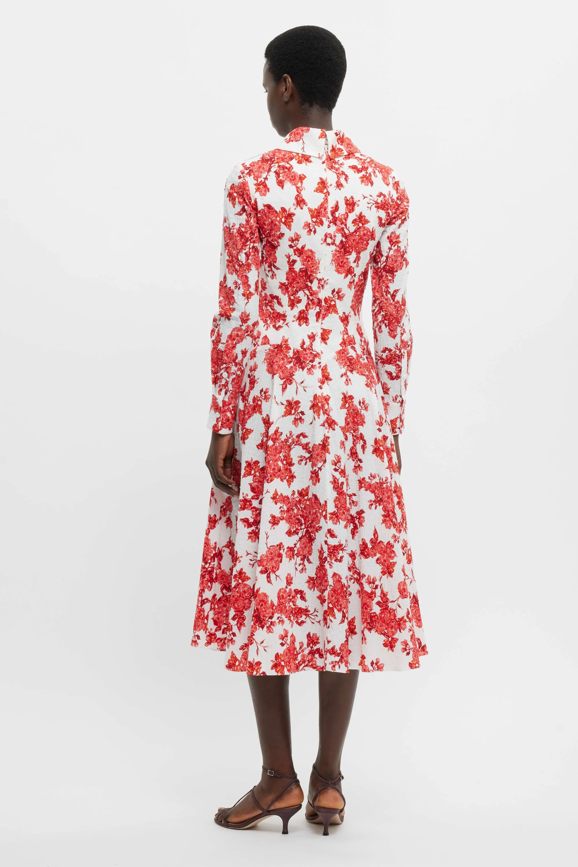 Jancine Dress In Hot Pink Centifolia Rose Floral Print Bibione Cotton