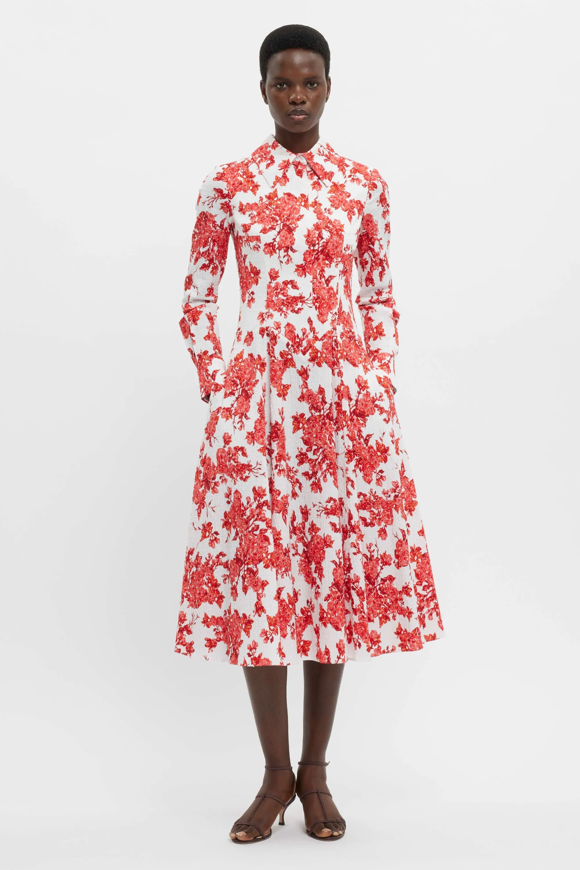 Jancine Dress In Hot Pink Centifolia Rose Floral Print Bibione Cotton