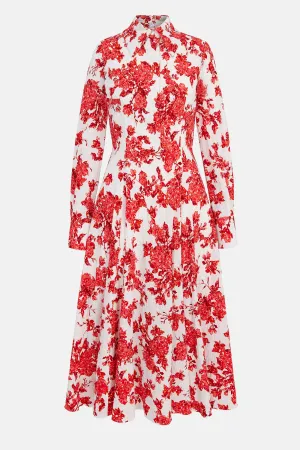 Jancine Dress In Hot Pink Centifolia Rose Floral Print Bibione Cotton