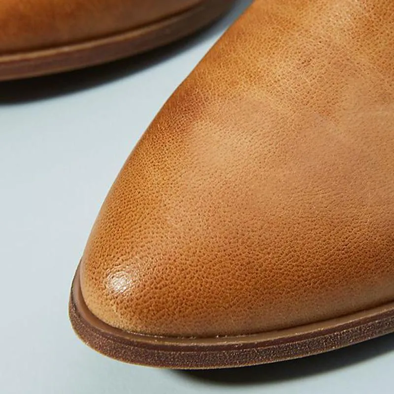 Low Heel Block Yellow Brown Women Mid Boots