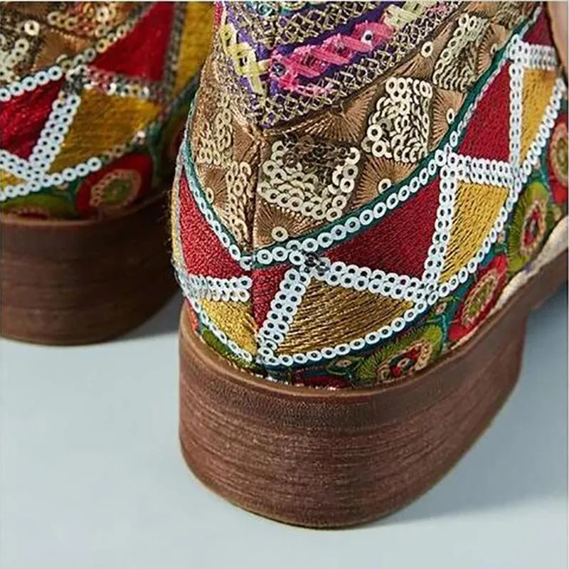 Low Heel Block Yellow Brown Women Mid Boots