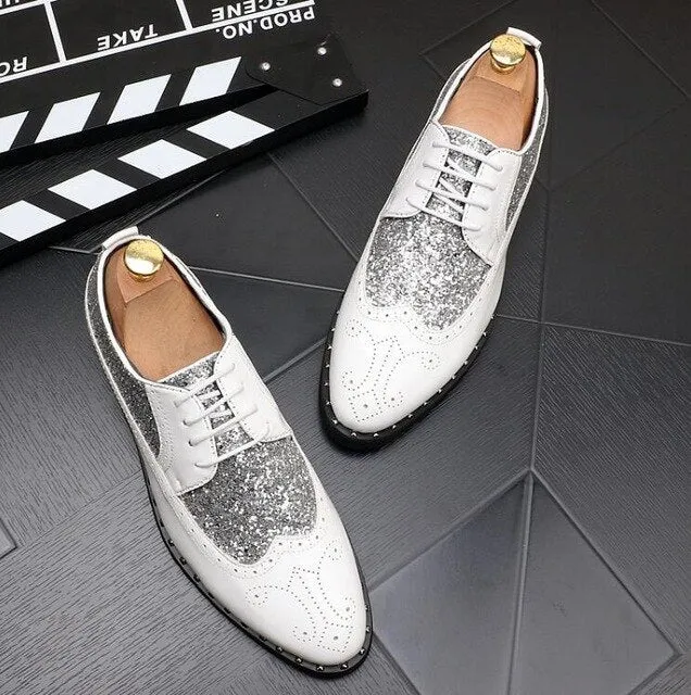 Men gold Brogues patent leather formal dress shoes
