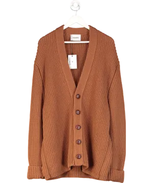 Nanushka Brown Milo V-neck Leather Button Oversize Cotton Blend Cardigan UK S