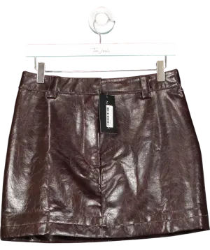 New Look Dark Brown Cracked Effect Faux Leather Mini Skirt UK 10
