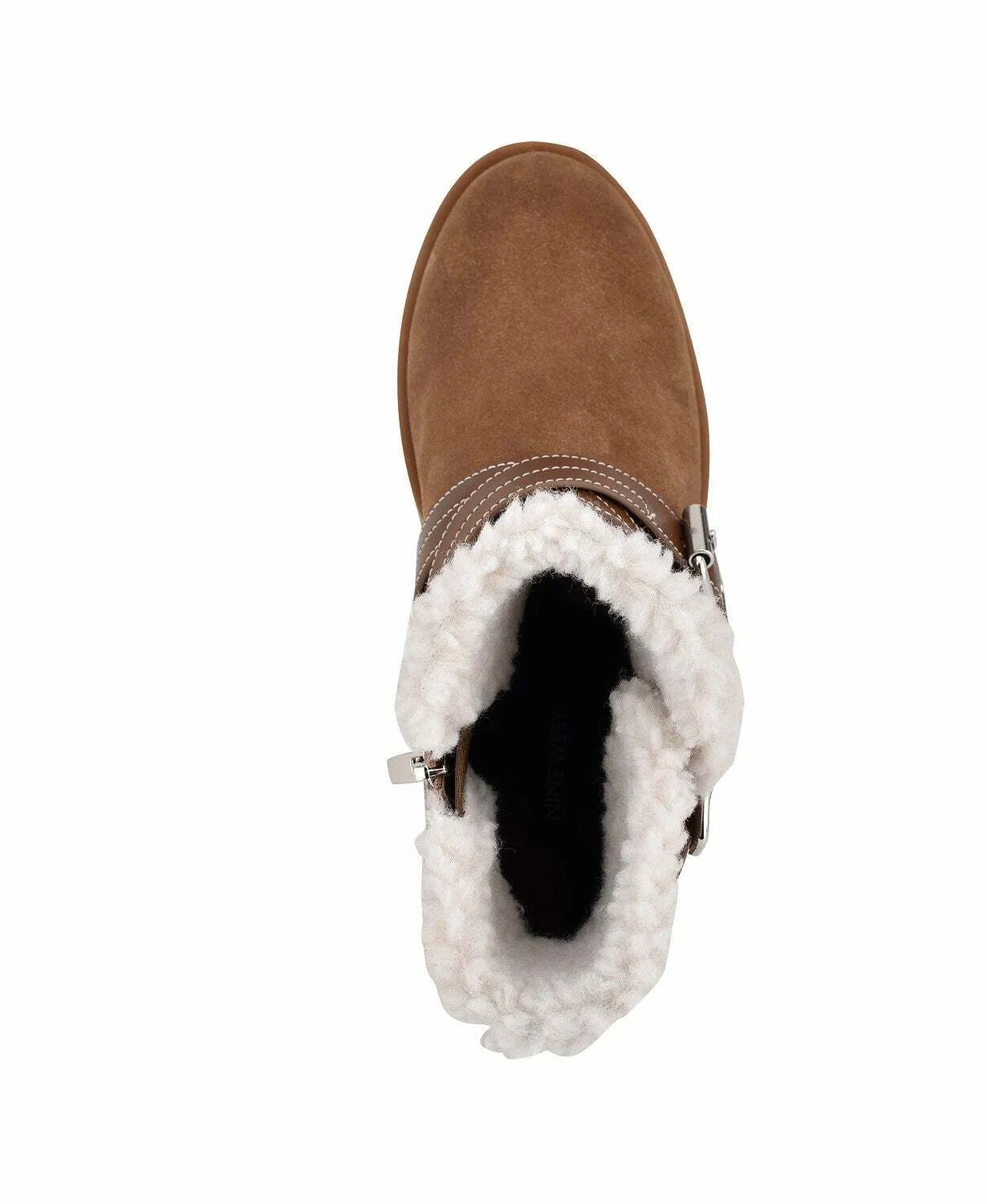 Nine West Davyd Demi Wedge Buckle Faux Fur Booties  Color Brown Suede Size 9M