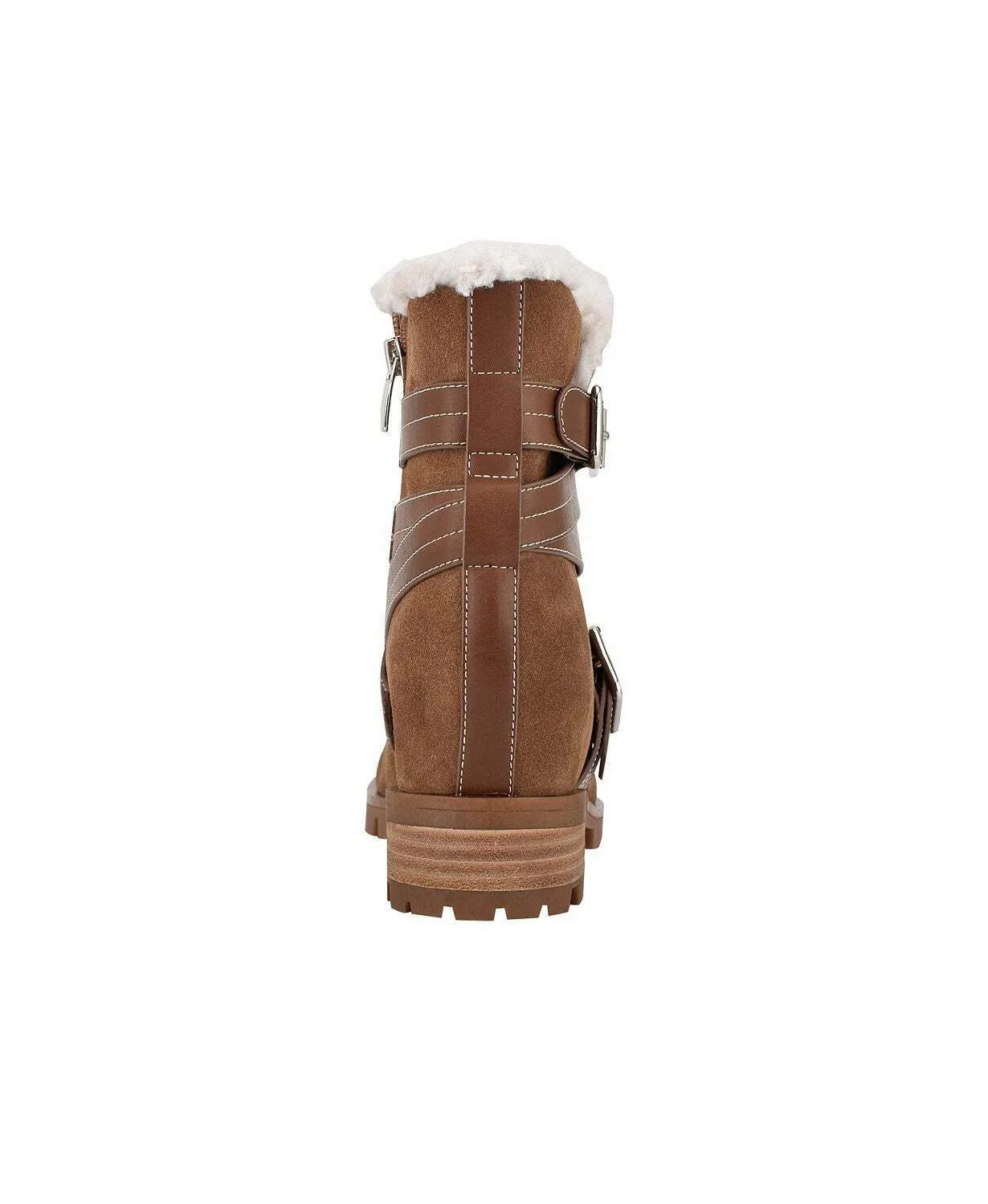 Nine West Davyd Demi Wedge Buckle Faux Fur Booties  Color Brown Suede Size 9M