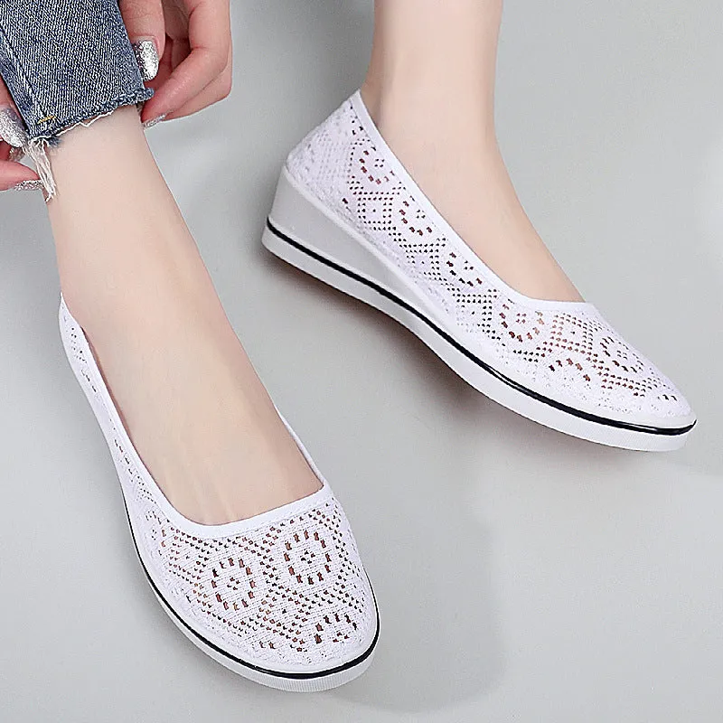 Non-Slip Hollow Lace Breathable Wedge Shoes