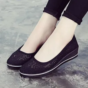 Non-Slip Hollow Lace Breathable Wedge Shoes