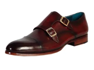 Paul Parkman Men's Cap-Toe Double Monkstraps Brol Dark Brown Shoes (Id#045)