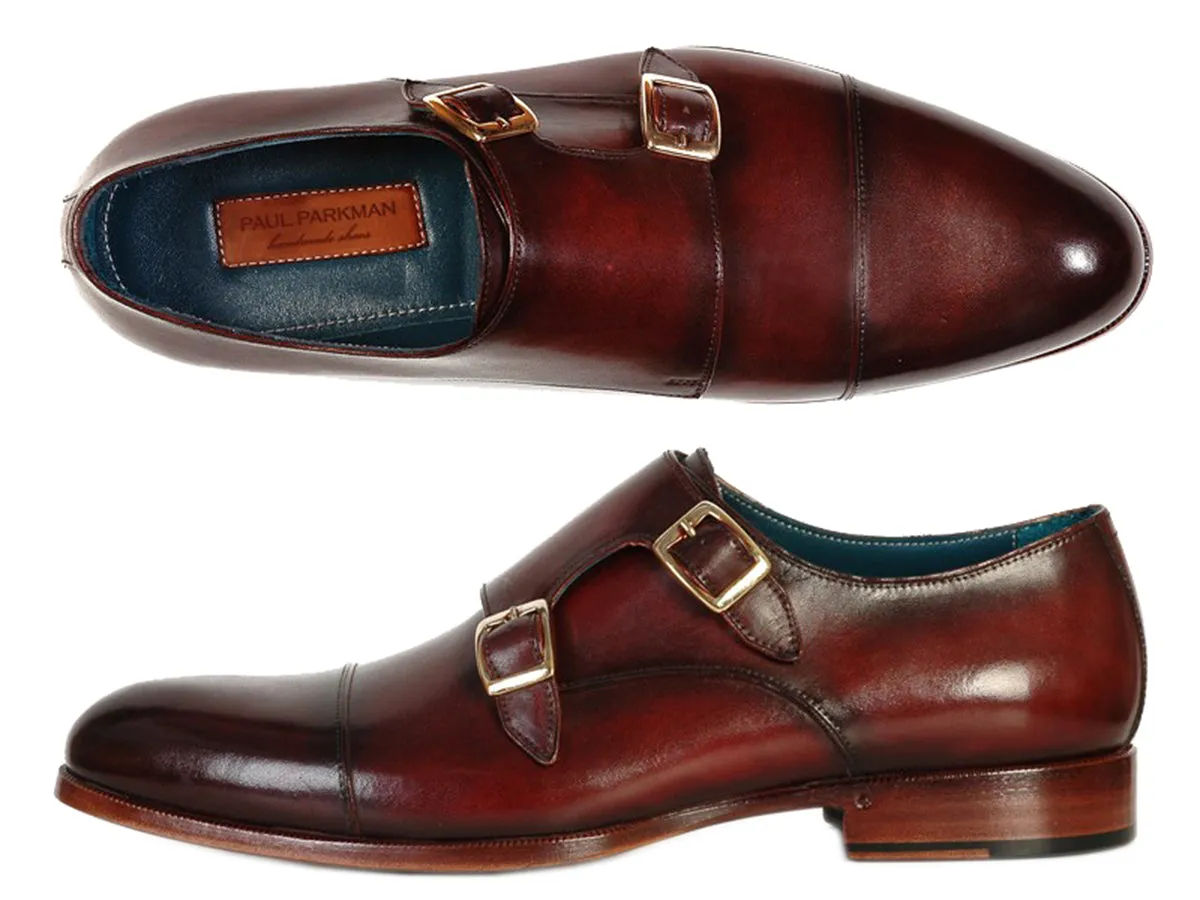 Paul Parkman Men's Cap-Toe Double Monkstraps Brol Dark Brown Shoes (Id#045)