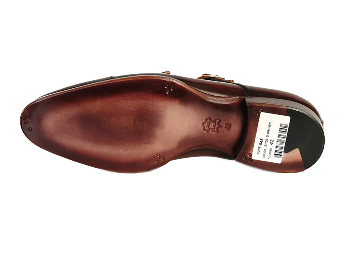 Paul Parkman Men's Cap-Toe Double Monkstraps Brol Dark Brown Shoes (Id#045)