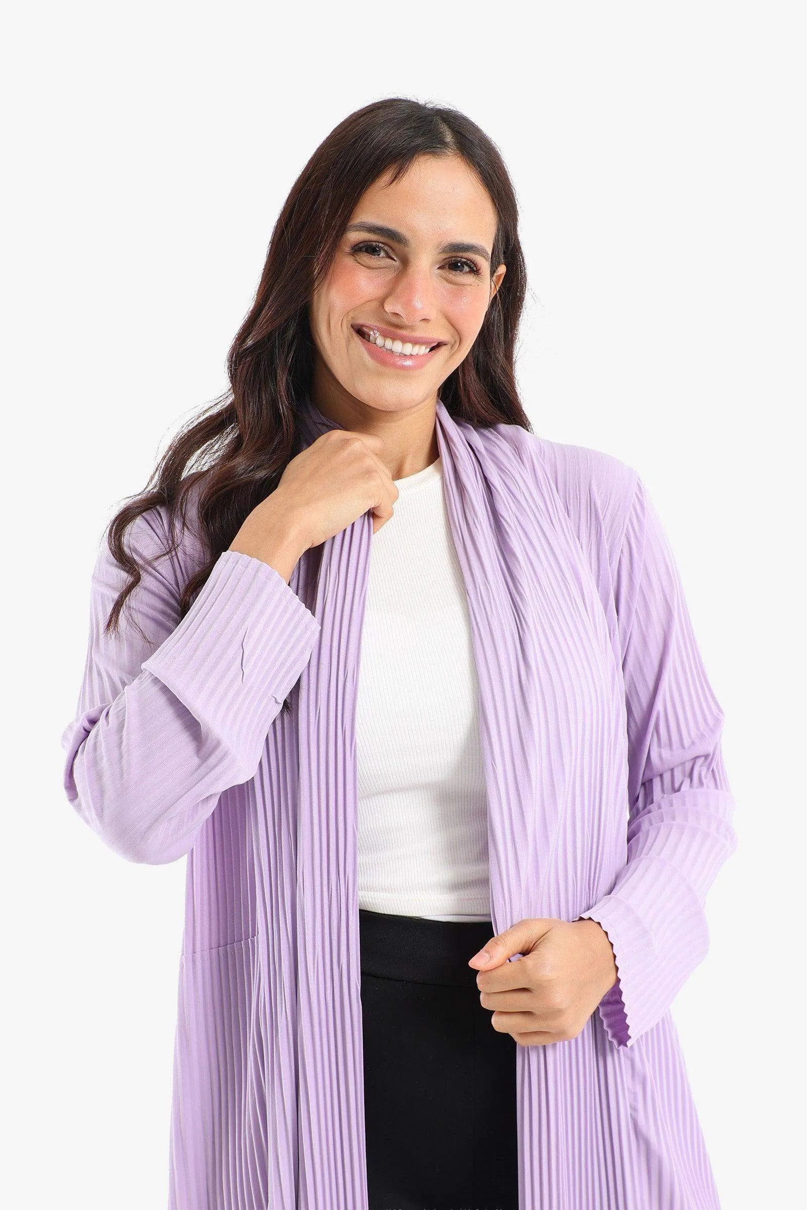 Pleated Open Neckline Kimono