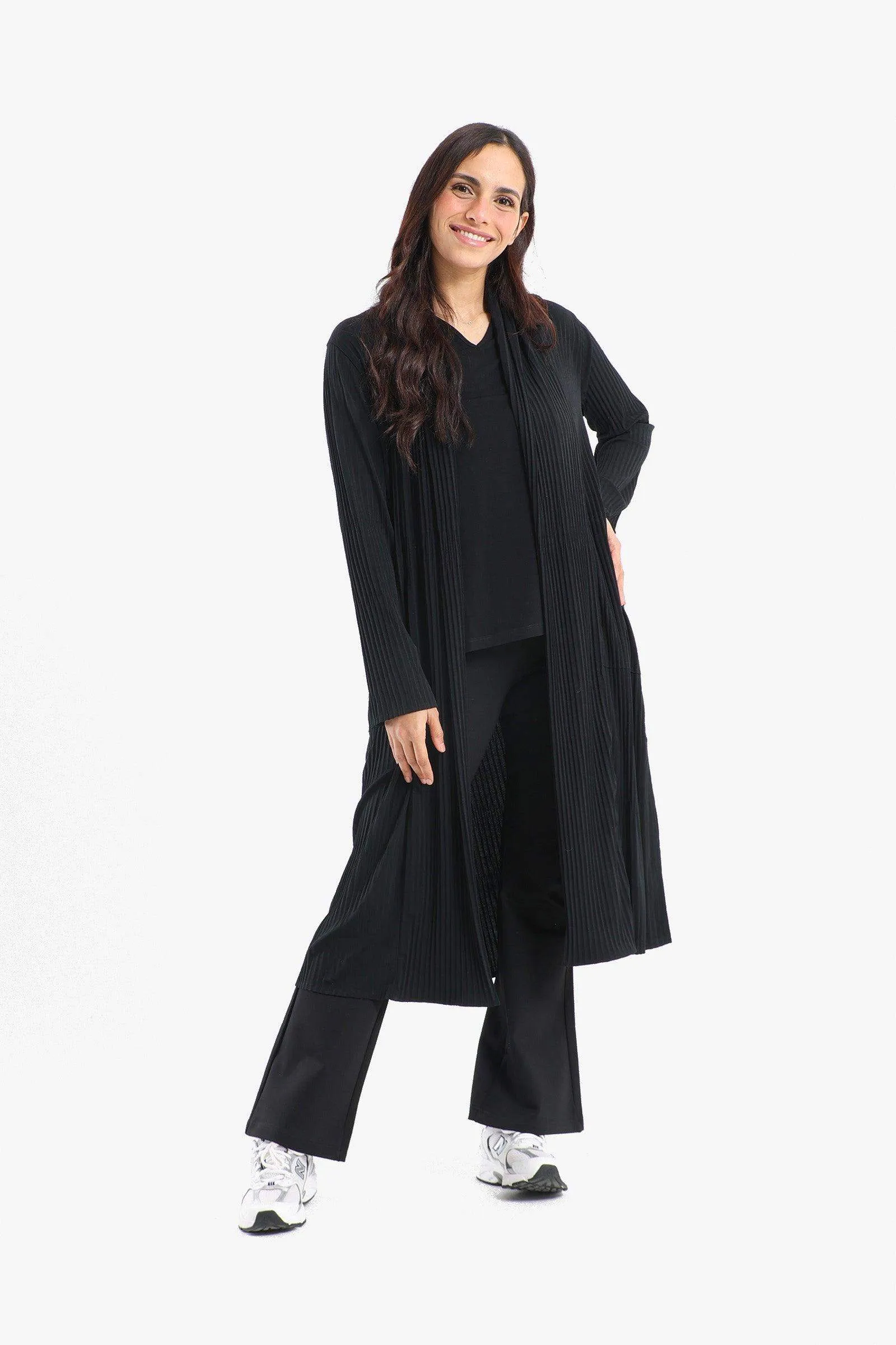 Pleated Open Neckline Kimono