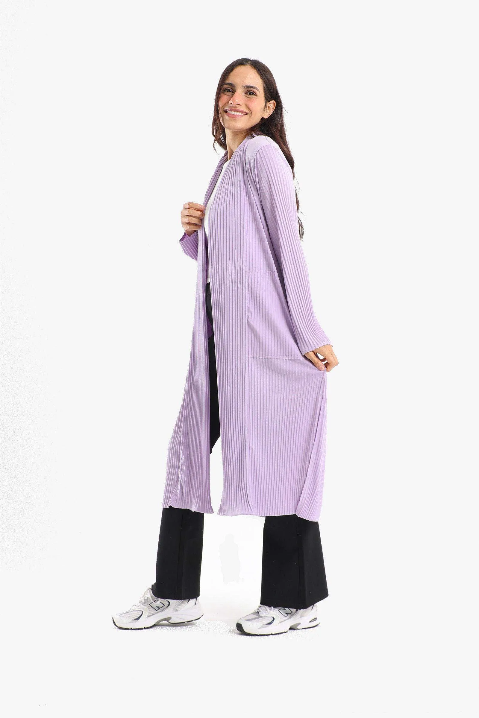 Pleated Open Neckline Kimono
