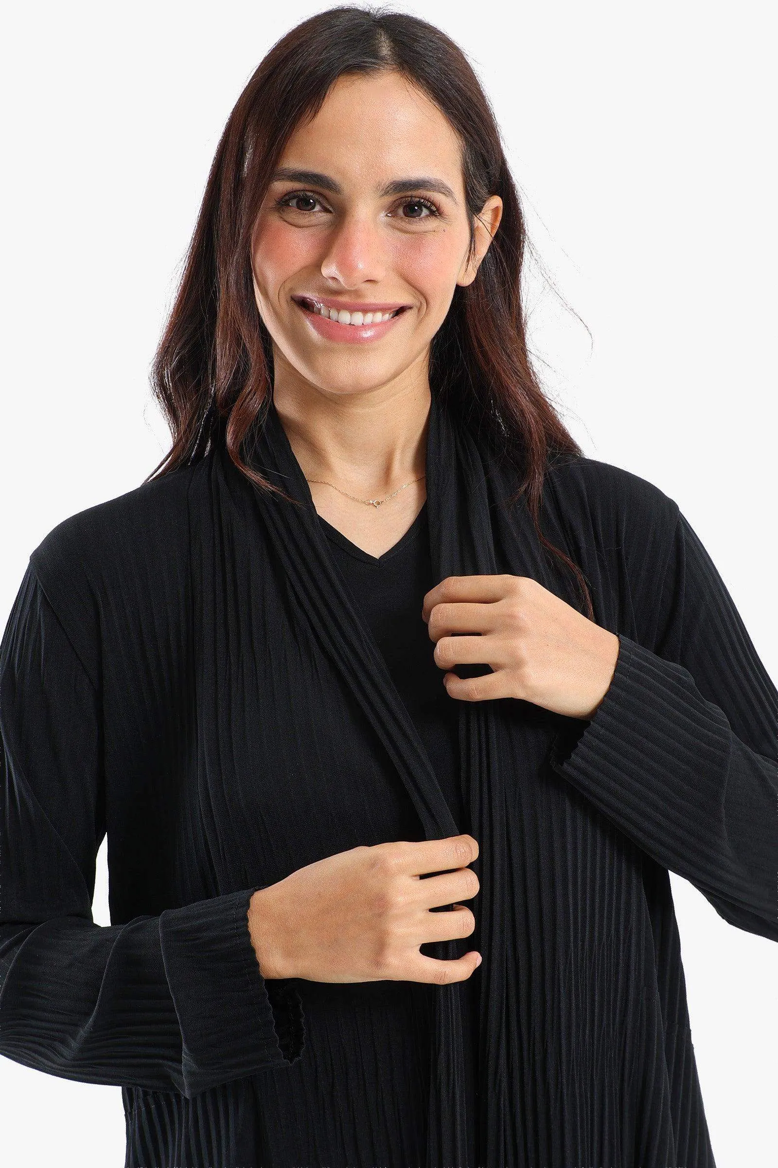 Pleated Open Neckline Kimono
