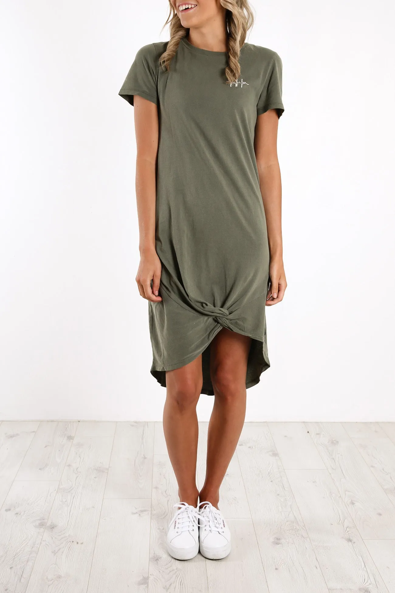 Present Twisted Tee Dress Khaki