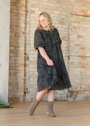 Printed Velvet Textured Floral Tiered Dress