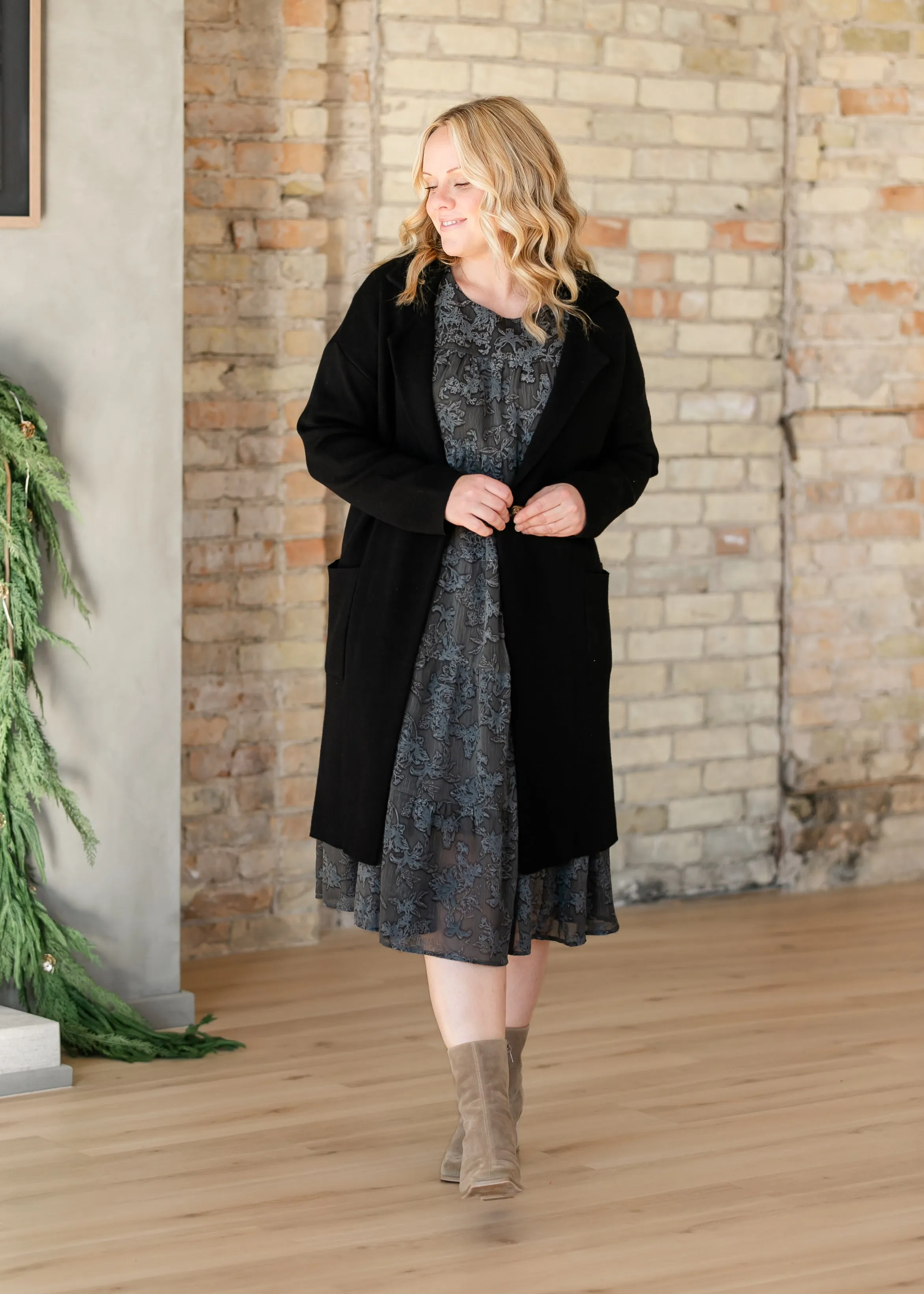 Printed Velvet Textured Floral Tiered Dress