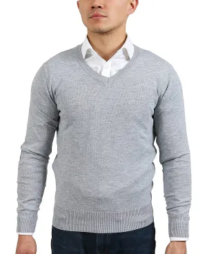 Real Cashmere Light Grey V-Neck Fine Cashmere Blend Mens Sweater