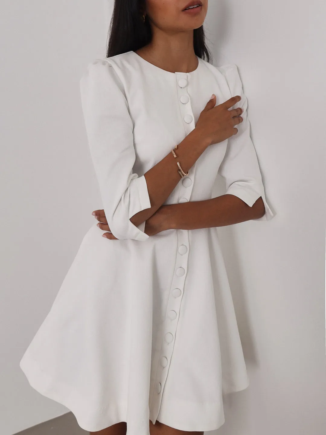 Roma Elegant Denim Day Dress | White